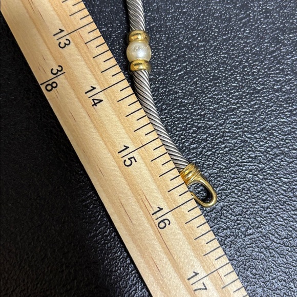 Elegant Two Tone Silver Gold Hampton Choker Cable Pearl Beaded Necklace - Picture 7 of 7